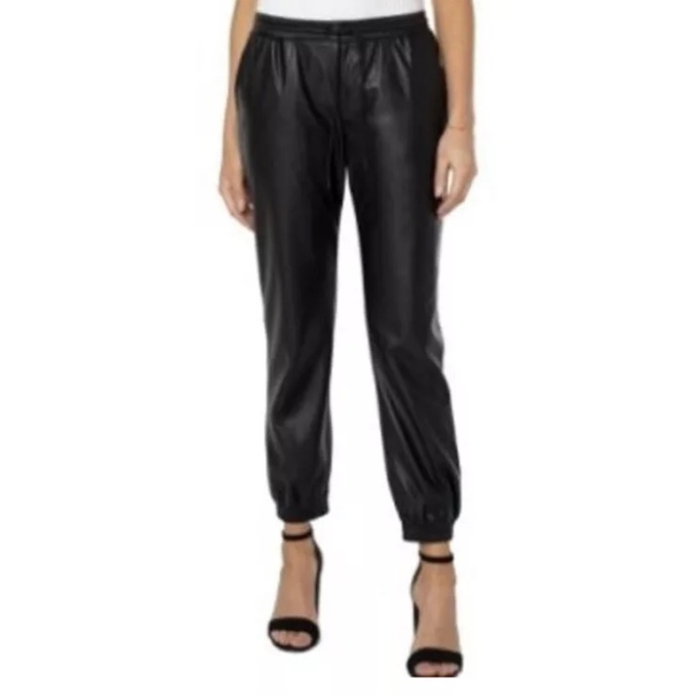 21 Saints Womens Black Faux Leather Jogger Straight Leg Pants Size-S